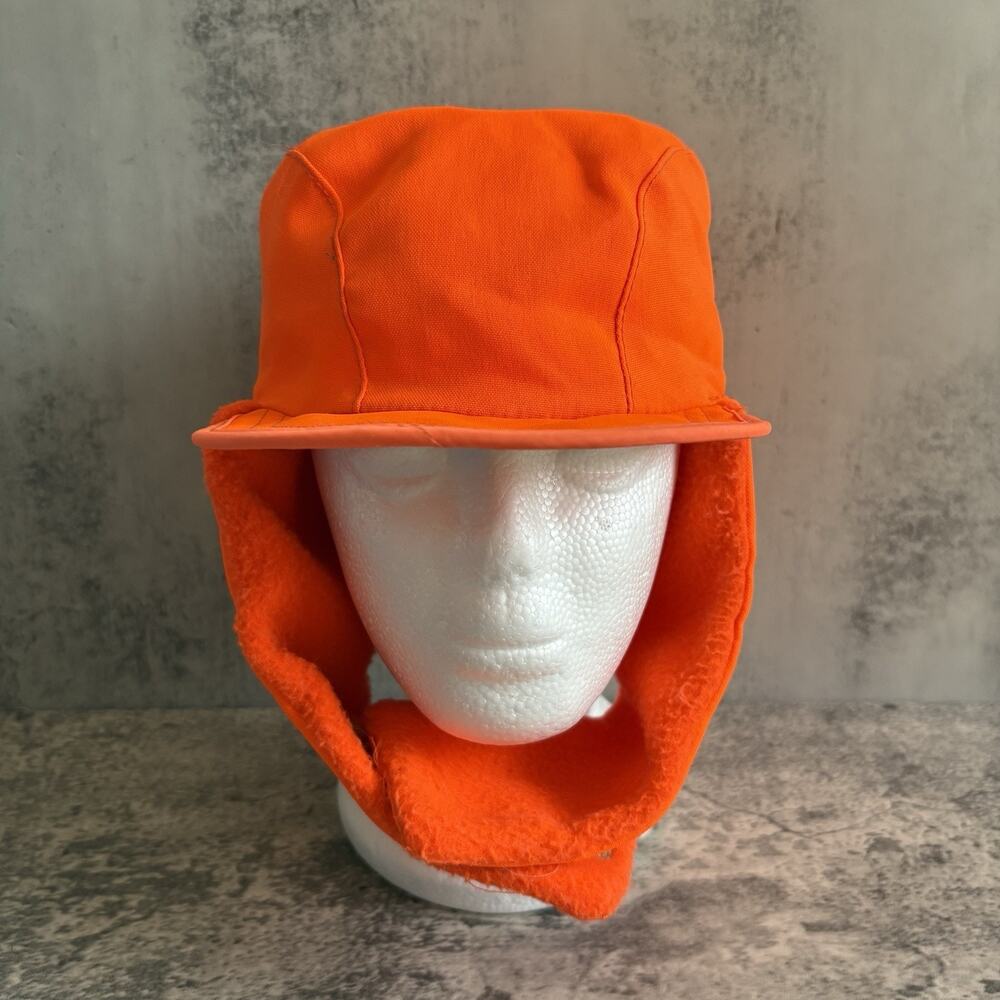 VTG Trapper Hat Blaze Orange Goretex Hunting Cap Insulated Size S/M Brim USA